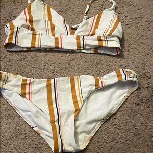 Billabong Cream Bikini Set with Mustard and Pink Stripes